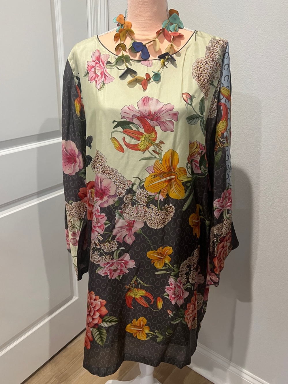 Johnny Was Colorful Silk Floral Fatima Shift Dress Size XL